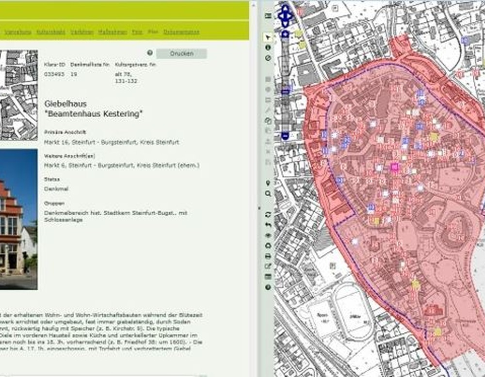 Gezeigt wird ein Bildschirm-Bild mit einer Anwendung des Geografischen Informationssystems GIS